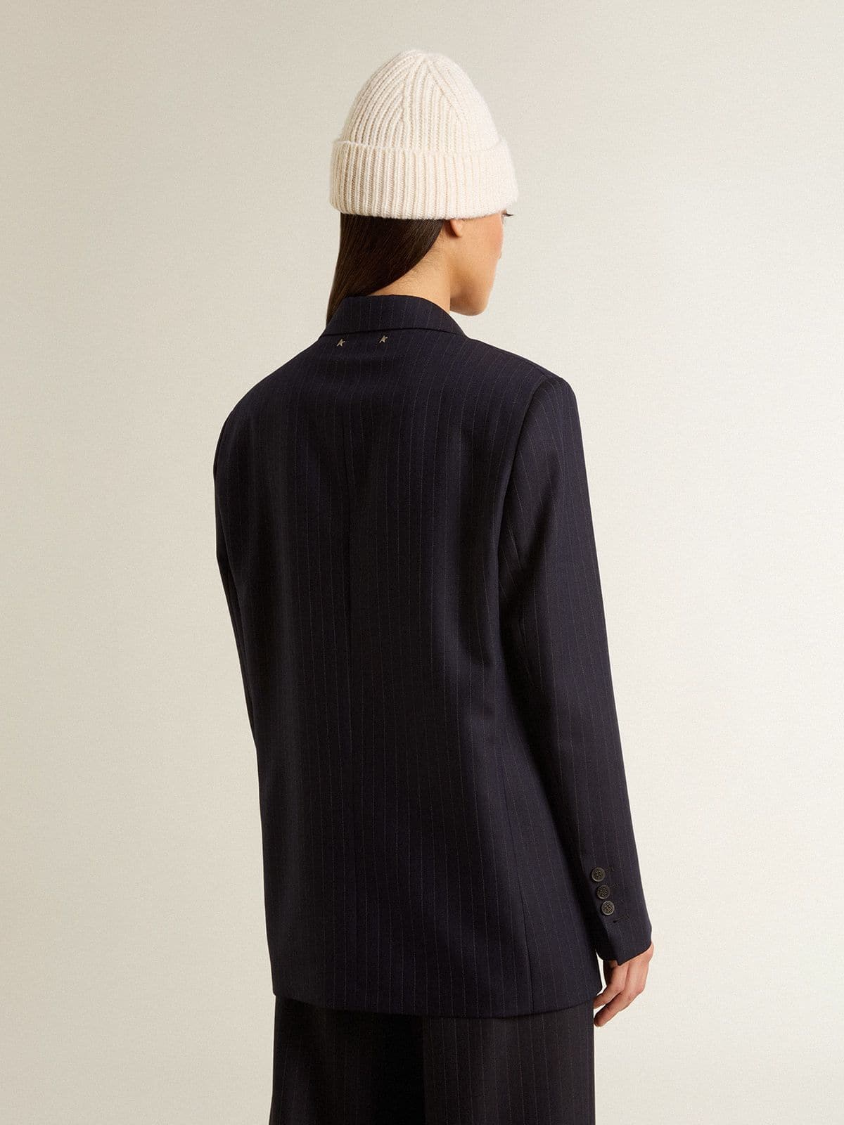 Women's midnight blue wool single-breasted blazer | Golden Goose
