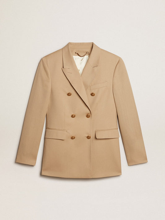 Women’s double-breasted blazer in sand with gold heraldic buttons | Golden Goose