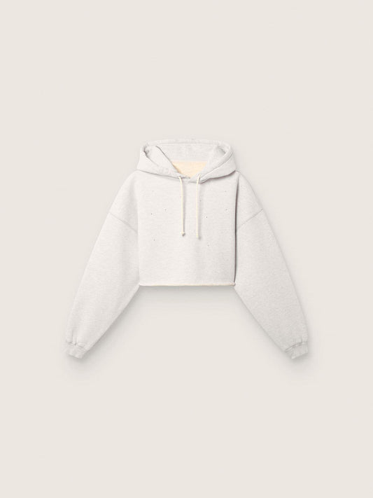 Star women’s cropped hooded sweatshirt in gray melange cotton | Golden Goose