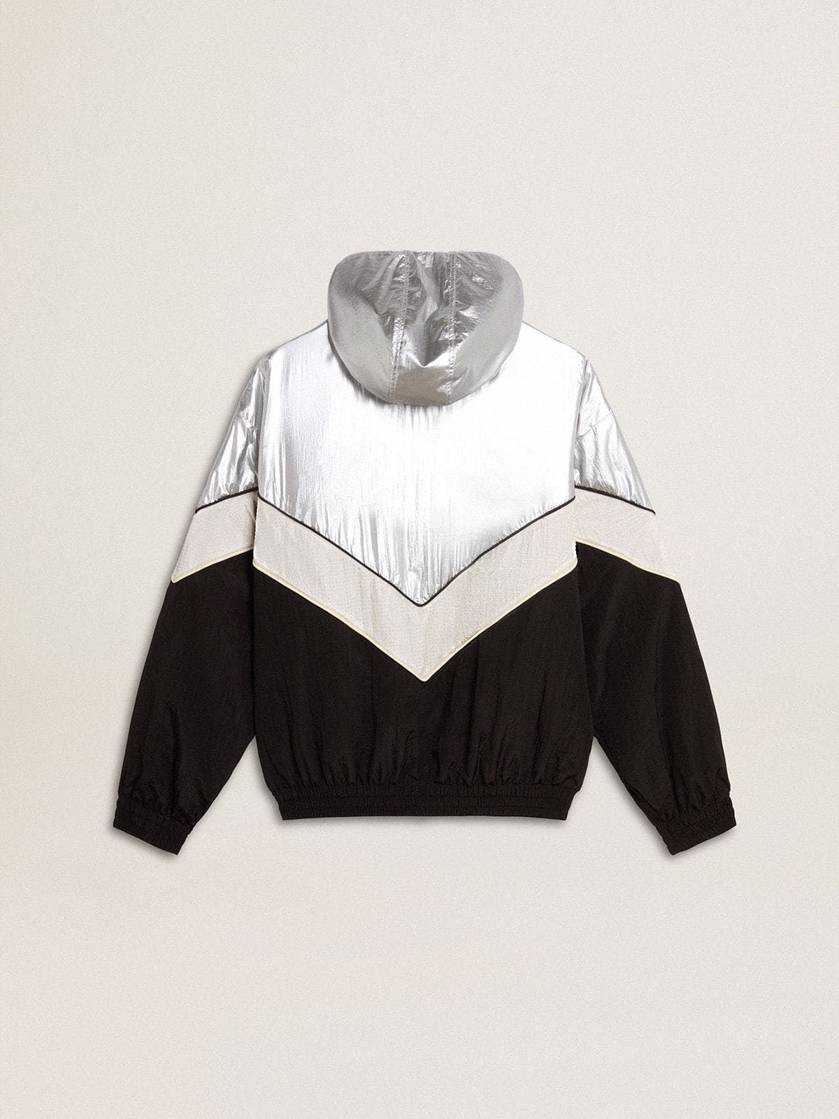 Silver, white and black zippered windproof jacket | Golden Goose