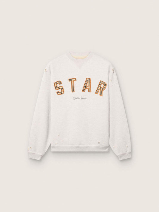 Star unisex sweatshirt in gray melange cotton with 'Star' embroidery | Golden Goose