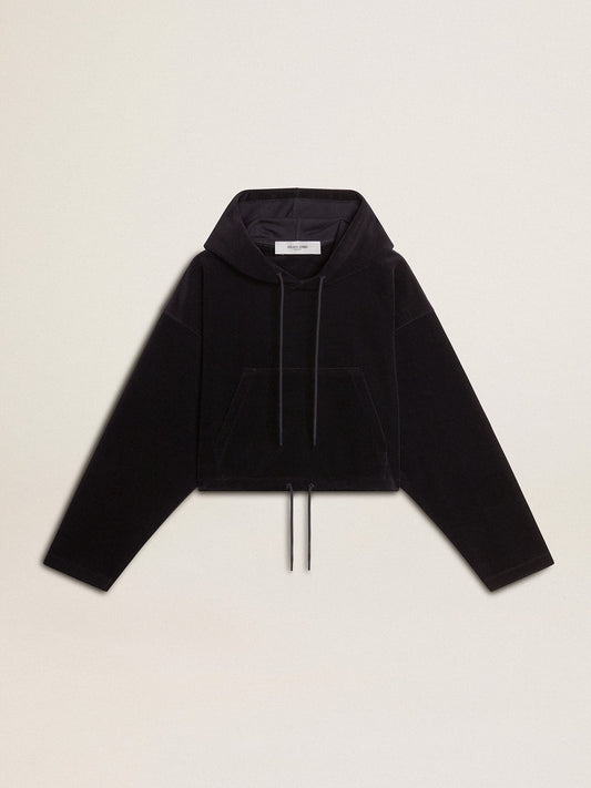 Women’s black chenille sweatshirt with embroidery on the back | Golden Goose