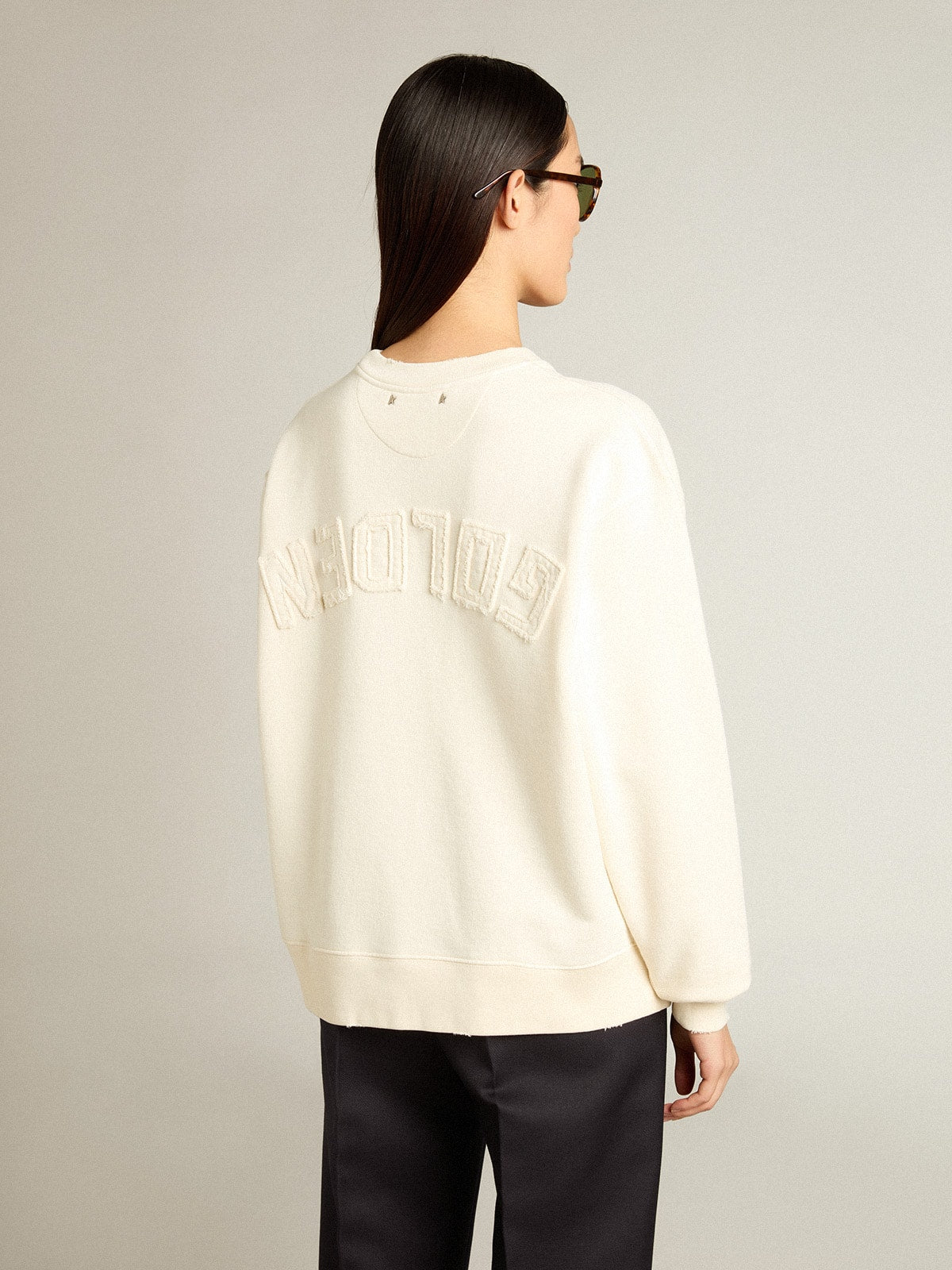Sweatshirt in aged white with reverse logo on the back - Jersey Capsule | Golden Goose
