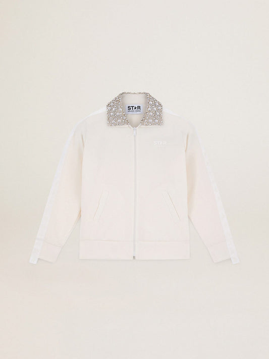 Papyrus white Denise Star Collection zipped sweatshirt with crystal collar | Golden Goose