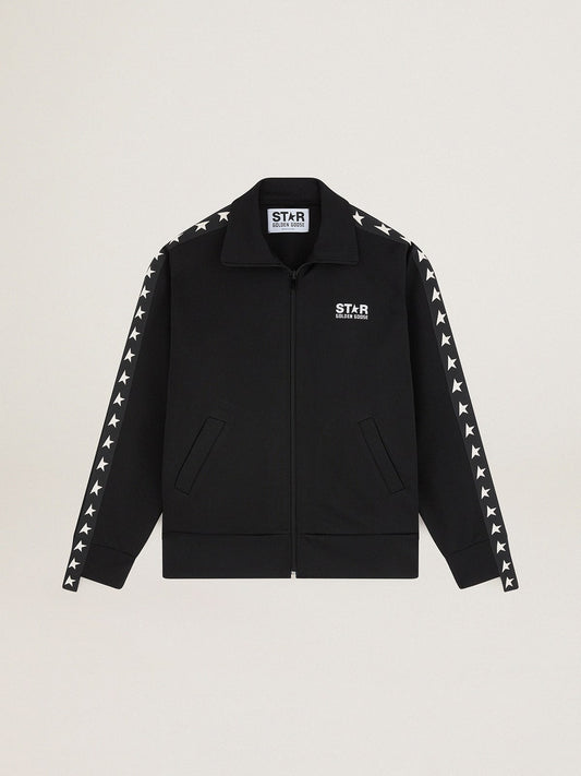 Women’s black zipped sweatshirt with white stars | Golden Goose