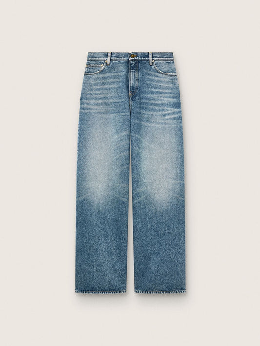 Golden women's boyfriend jeans in stone-washed light blue denim | Golden Goose