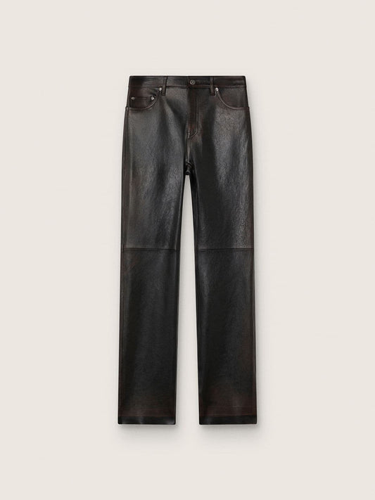 Women's pants in dark burgundy nappa with vintage finish | Golden Goose