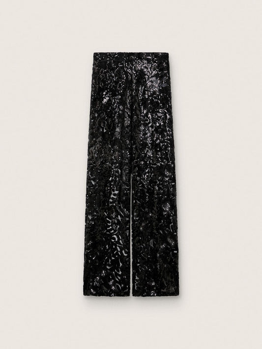 Women's tulle pants with floral embroidery in black sequins | Golden Goose