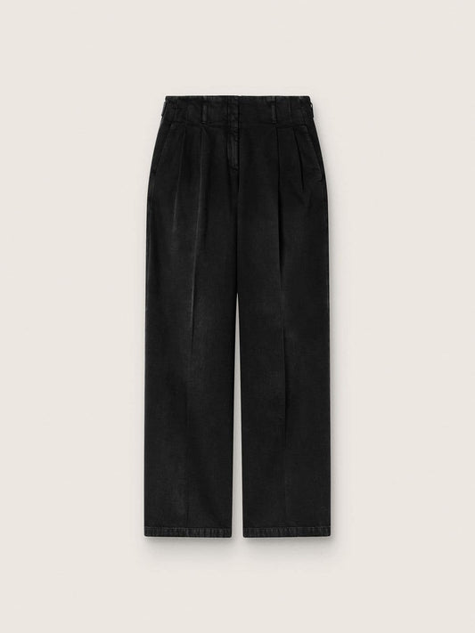 Women's pants in black cotton denim with a lived-in treatment | Golden Goose
