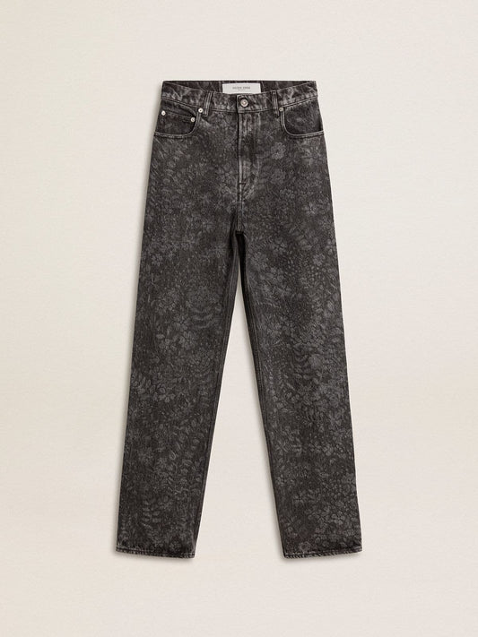Women's black jeans with a floral motif | Golden Goose