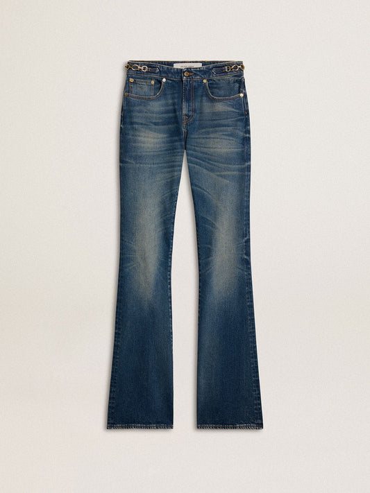 Women's bootcut jeans with a vintage wash and metallic details | Golden Goose