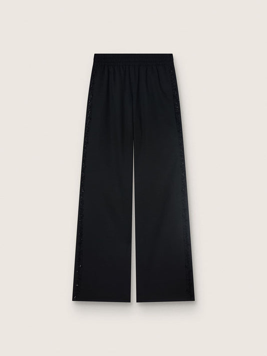 Women's sweatpants in black wool twill with sequin embroidery | Golden Goose