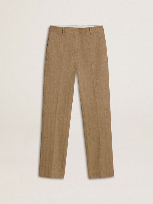 Women's trousers in a sand-colored herringbone linen blend | Golden Goose