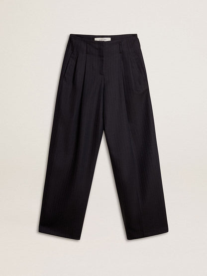 Women’s dark blue tailored trousers with vertical stripe | Golden Goose