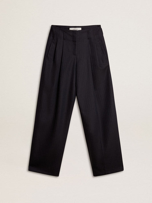 Women’s dark blue tailored trousers with vertical stripe | Golden Goose