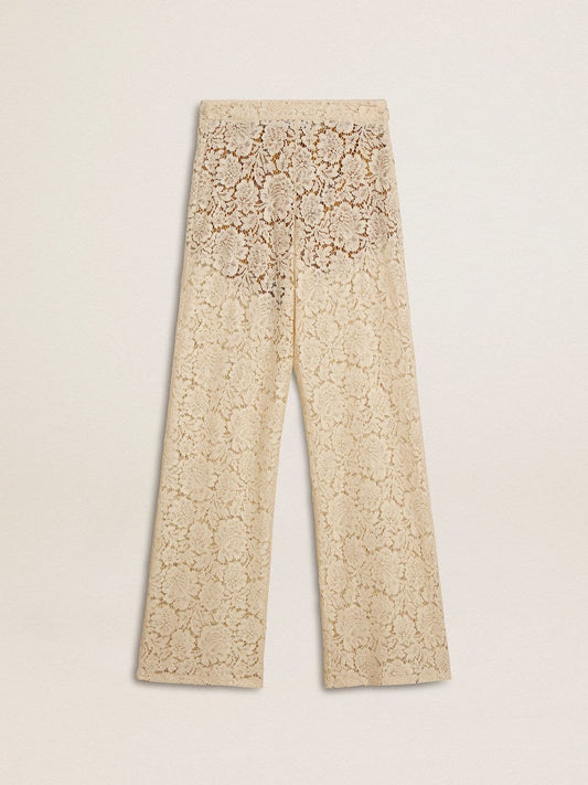 Women's cream-colored see-through lace pants | Golden Goose