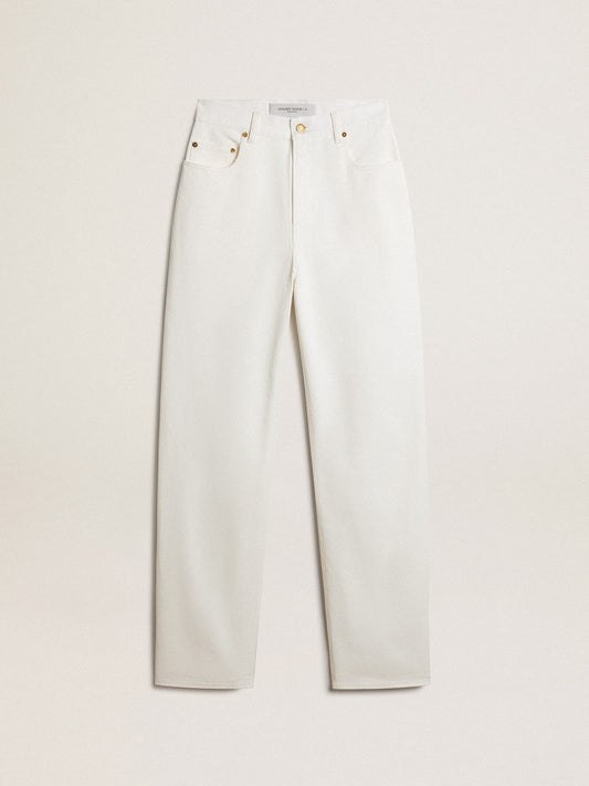 Women's optical white-colored cotton denim pants | Golden Goose