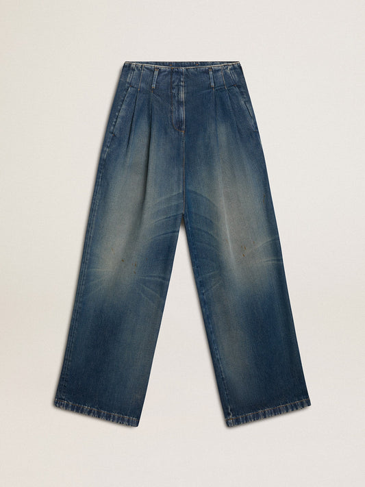 Women’s wide-leg medium wash CNY jeans | Golden Goose