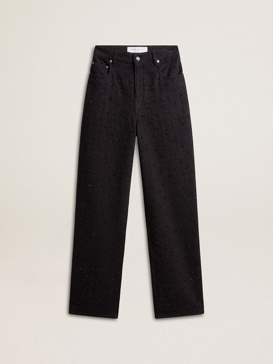 Women’s cotton denim pants with crystal and stone decoration | Golden Goose