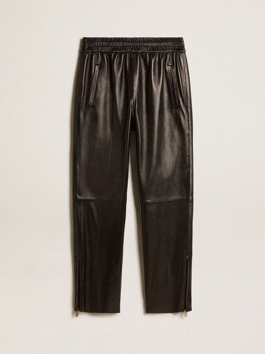 Black joggers in nappa leather with zip at the base | Golden Goose