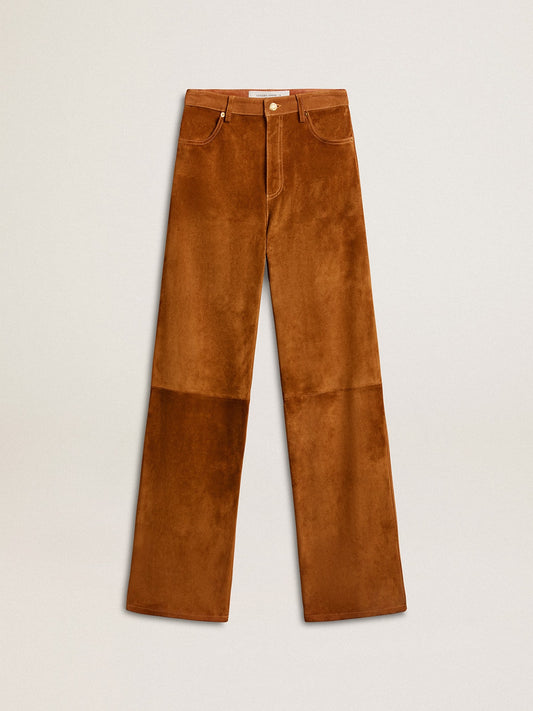 Women's tobacco-colored split leather pants | Golden Goose