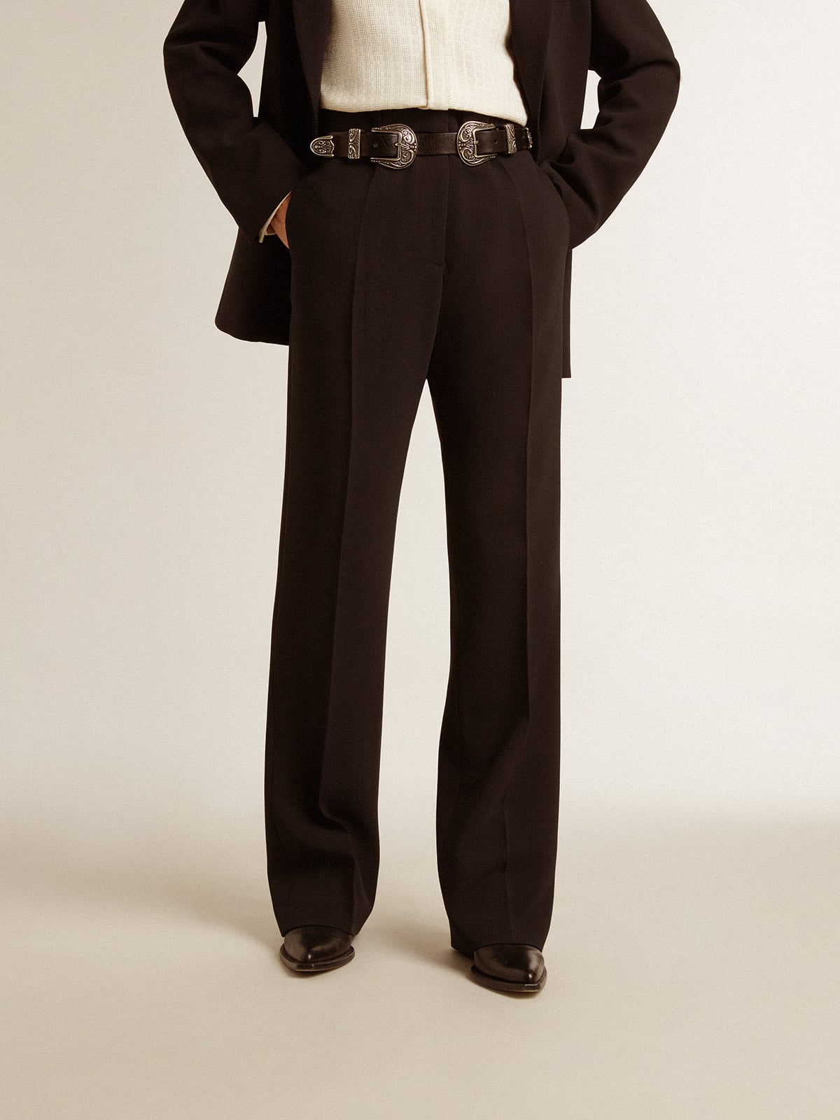 Women’s soft black pants in wool blend | Golden Goose