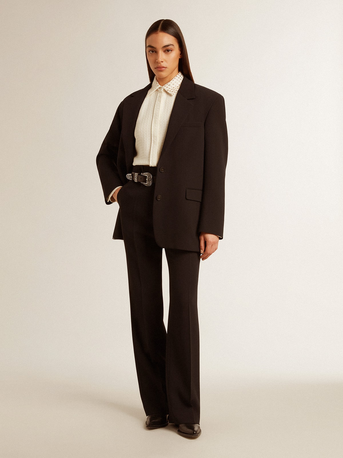 Women’s soft black pants in wool blend | Golden Goose