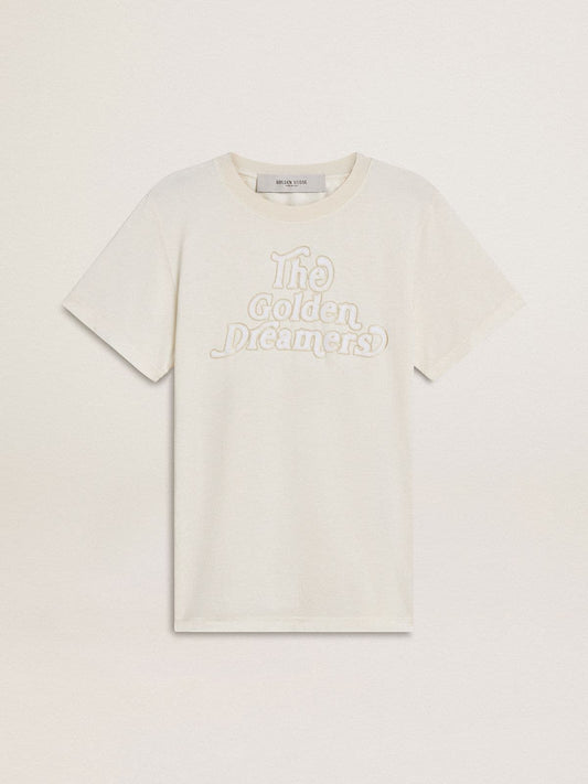 Women's white T-shirt with print on the front | Golden Goose