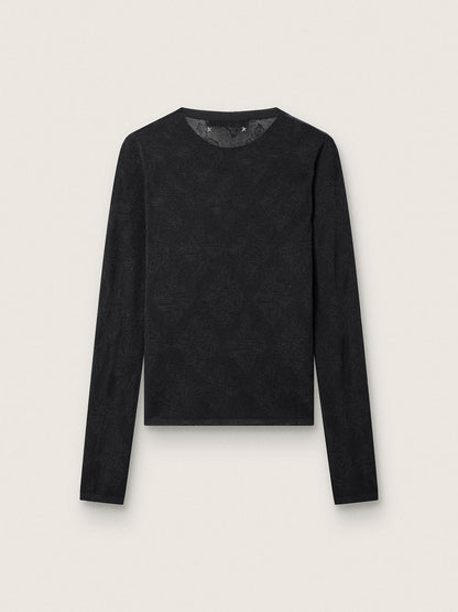 Women's crew-neck sweater with black floral jacquard pattern | Golden Goose