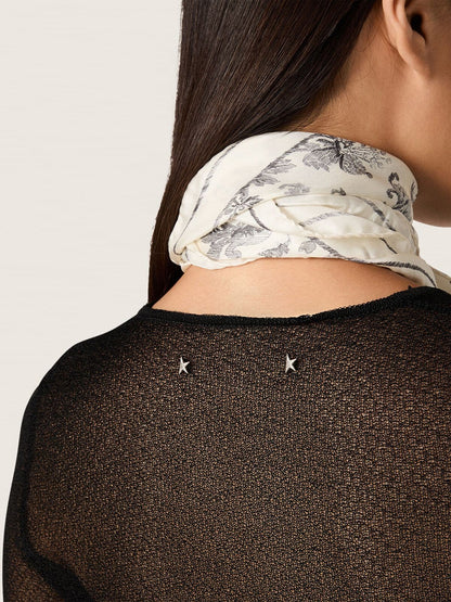 Women's crew-neck sweater with black floral jacquard pattern | Golden Goose