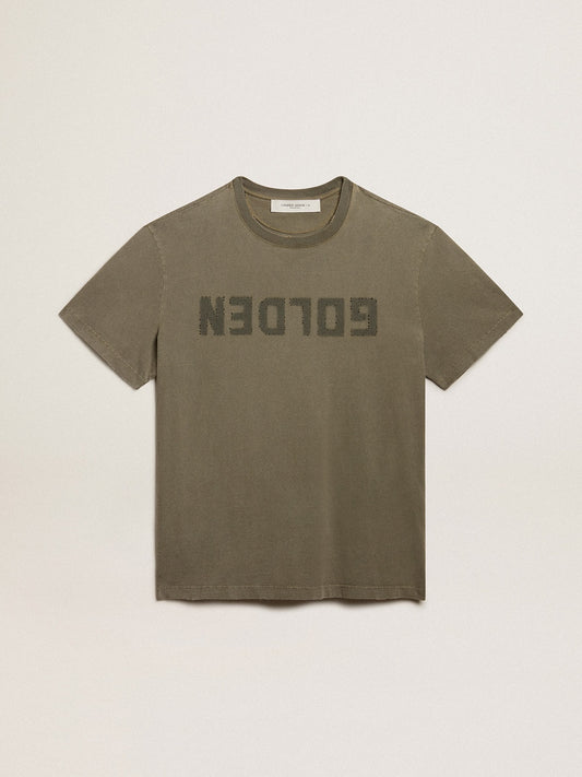 Olive-green regular-fit T-shirt with Golden lettering on the front | Golden Goose