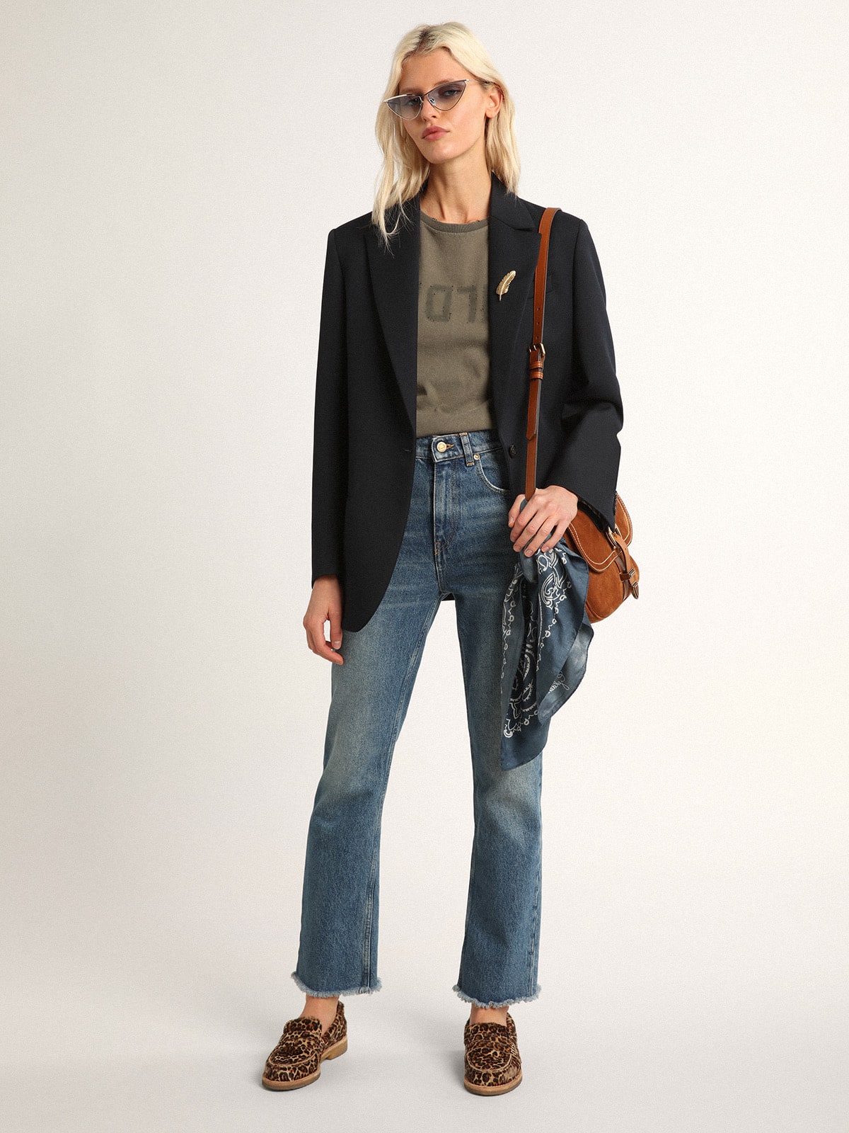 Olive-green regular-fit T-shirt with Golden lettering on the front | Golden Goose