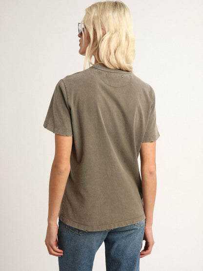 Olive-green regular-fit T-shirt with Golden lettering on the front | Golden Goose