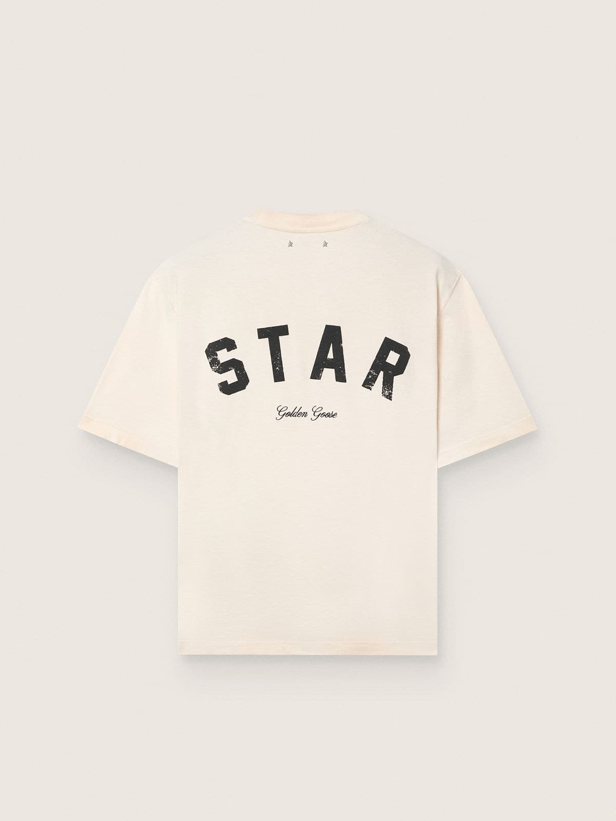 Star unisex cotton T-shirt in vintage white with black print on the back | Golden Goose