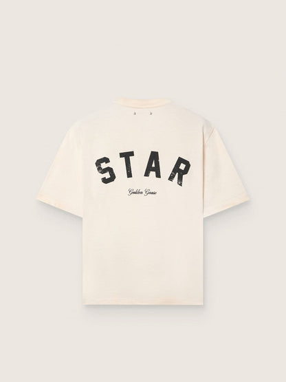 Star unisex cotton T-shirt in vintage white with black print on the back | Golden Goose