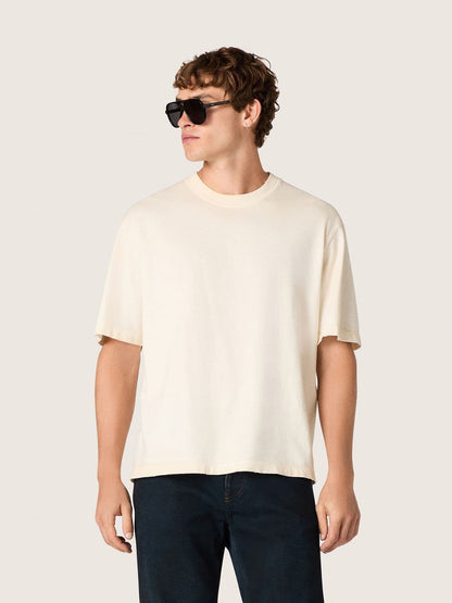 Star unisex cotton T-shirt in vintage white with black print on the back | Golden Goose