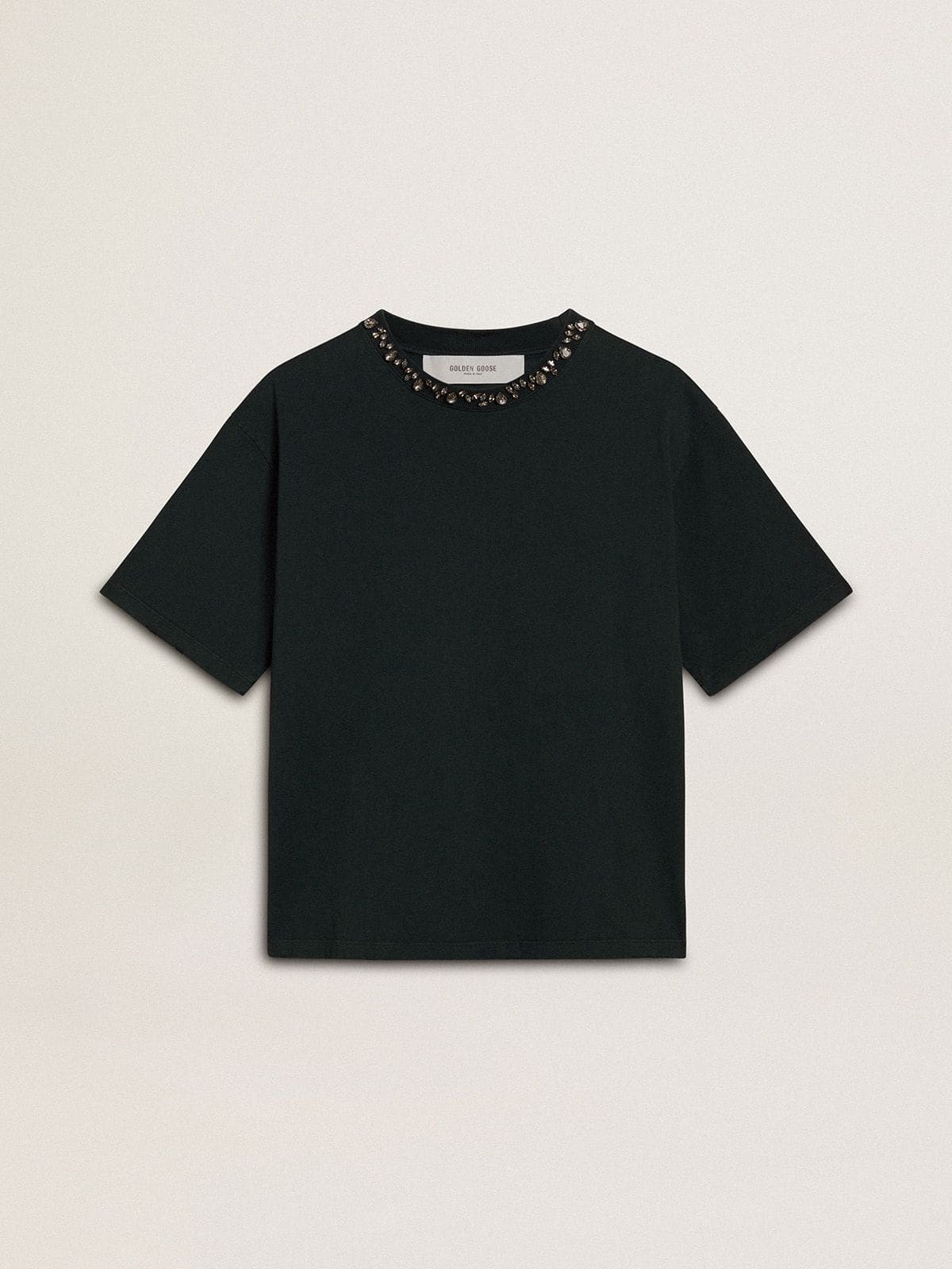 Women's black T-shirt with crystals | Golden Goose