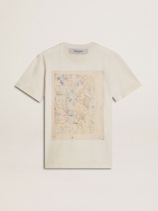 Women's white T-shirt with floral print | Golden Goose