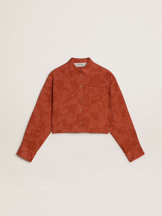 Women's cropped shirt in brick red jacquard with wide sleeves | Golden Goose