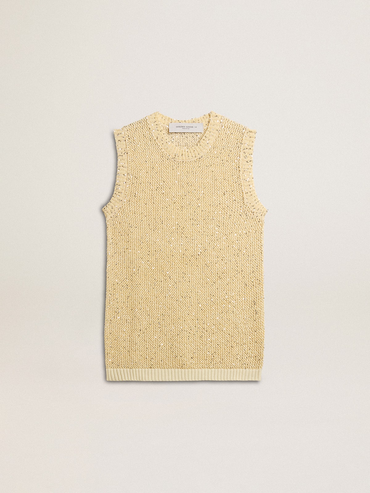Mesh knit top with sequins and contrasting details | Golden Goose