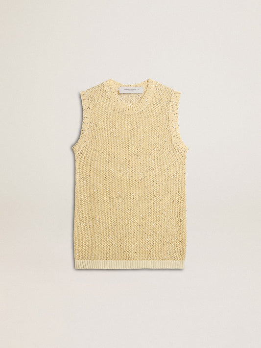Mesh knit top with sequins and contrasting details | Golden Goose
