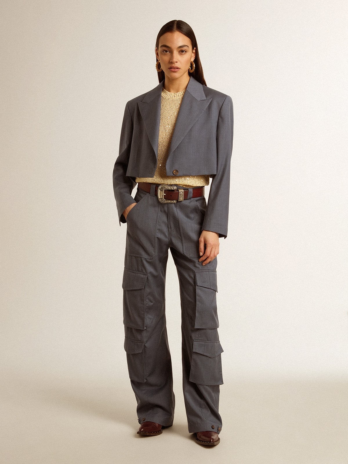 Mesh knit top with sequins and contrasting details | Golden Goose