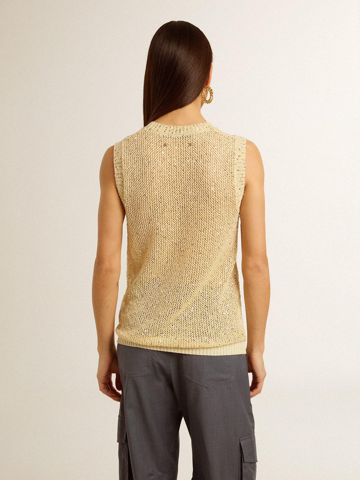 Mesh knit top with sequins and contrasting details | Golden Goose