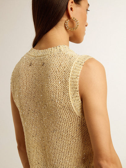Mesh knit top with sequins and contrasting details | Golden Goose