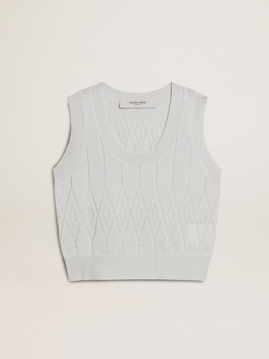 Women's sleeveless tank top in baby blue knit | Golden Goose