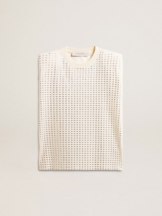 Aged white sleeveless T-shirt embellished with crystals | Golden Goose