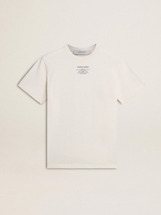 Women's worn-white cotton T-shirt with black lettering | Golden Goose