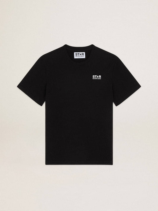 Black Star Collection T-shirt with contrasting white logo and star | Golden Goose