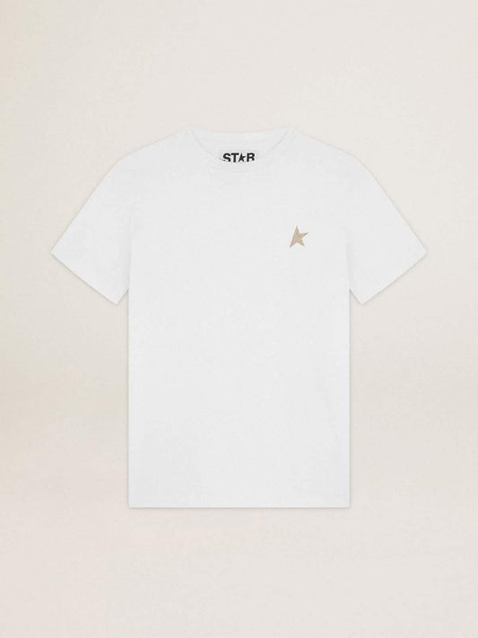White Star Collection T-shirt with star in gold glitter on the front | Golden Goose