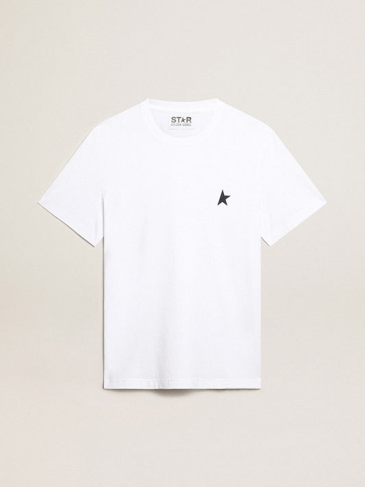 Women’s white T-shirt with dark blue star on the front | Golden Goose